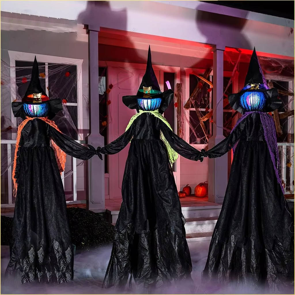 Sound-Activated Witch Decorations, 3-Piece Light-Up Talking Halloween Witches for Indoor and Outdoor Yard Decor