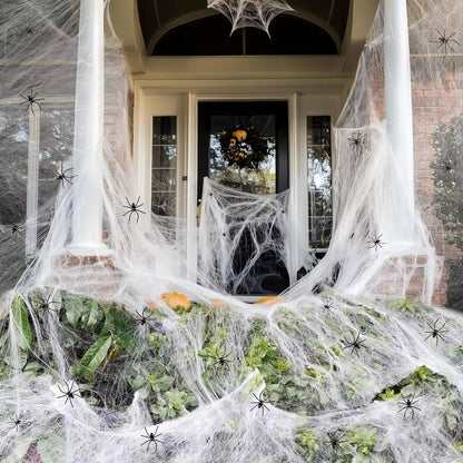 Stretch Spider Web Decoration, 200 Sq Ft Halloween Cobwebs with Fake Spiders for Indoor and Outdoor Party Decor