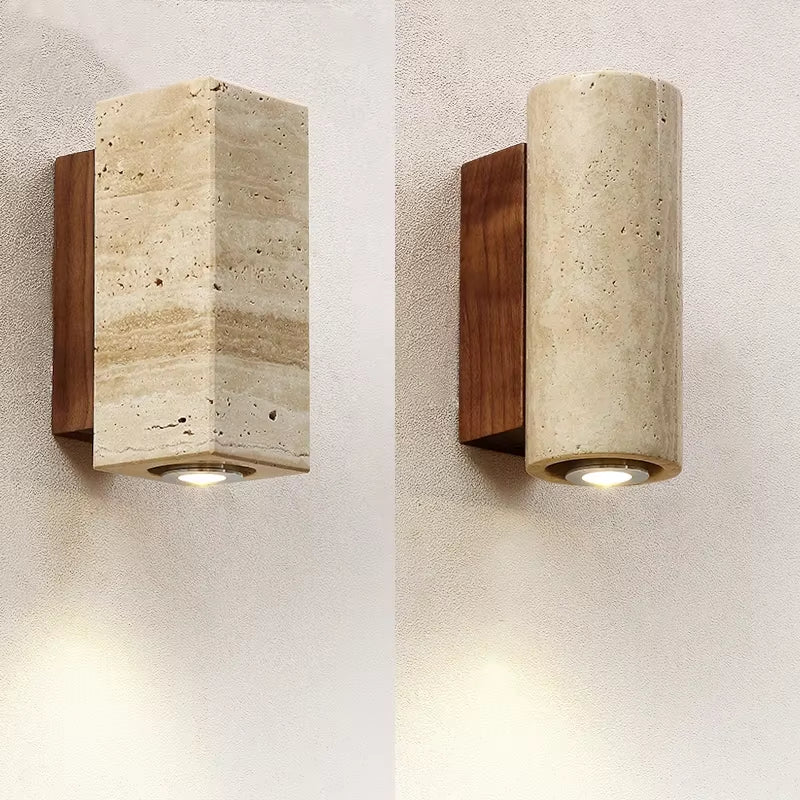 Travertine stone shade with a warm white glow