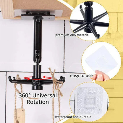 Rotating Adhesive Utility Hook, 360-Degree Self-Adhesive Wall Hook with 180-Degree Flip for Kitchen and Cabinets, 2 Colors