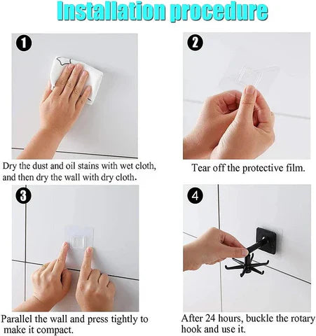 Rotating Adhesive Utility Hook, 360-Degree Self-Adhesive Wall Hook with 180-Degree Flip for Kitchen and Cabinets, 2 Colors