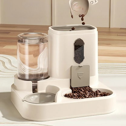 2-in-1 Pet Feeder with Water Dispenser, Gravity Automatic Food Bowl and Waterer Station for Dogs and Cats, No-Tip Base