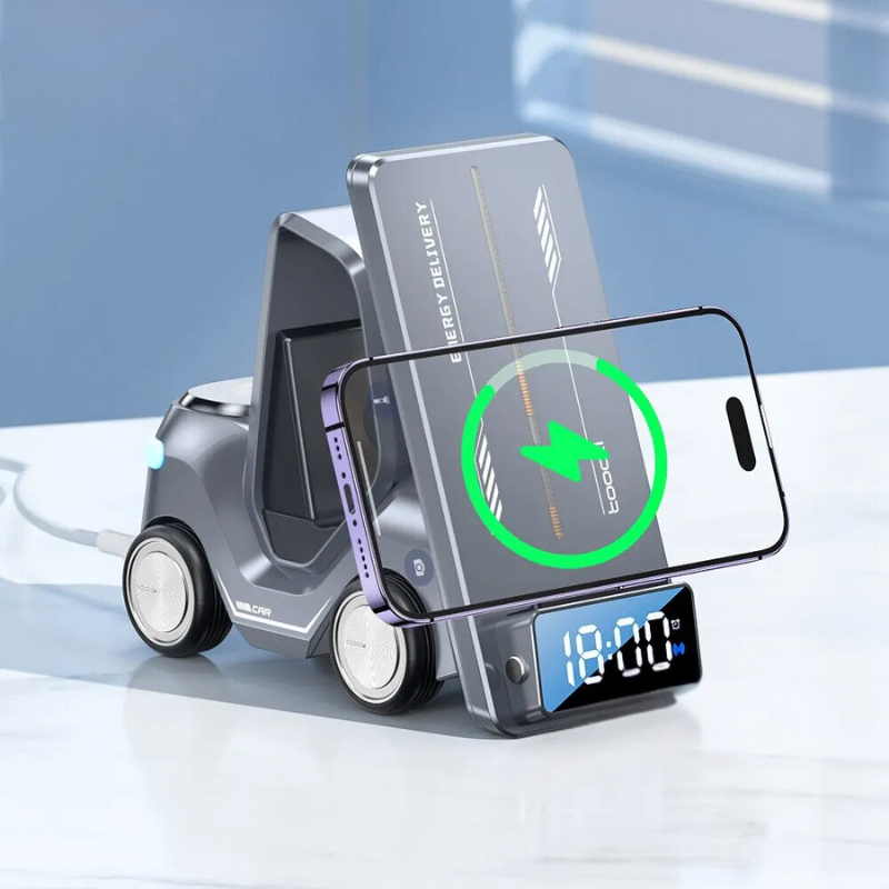 5-in-1 Wireless Charger with Alarm Clock, MagSafe Charging Station for iPhone, Apple Watch and AirPods with Night Light