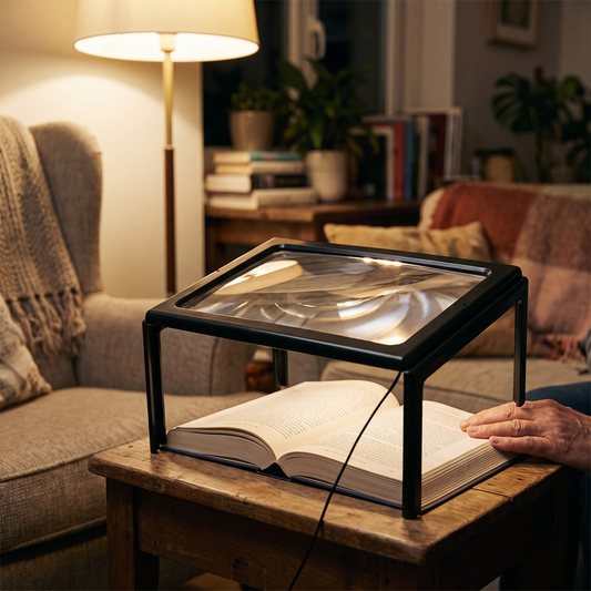 Page Magnifier with LED Light — cozy reading corner — real-scene lifestyle v4