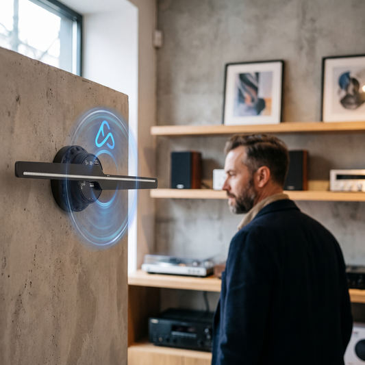 3D Hologram Fan Projector — modern boutique electronics shop interior — real-scene lifestyle v4