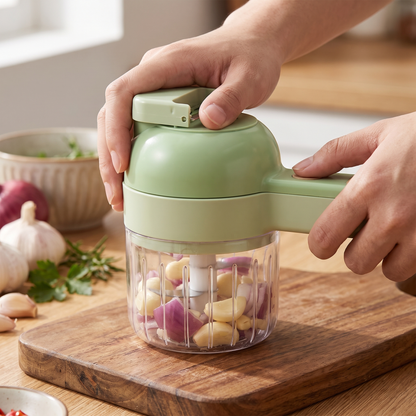 Electric Food Chopper — Warm minimalist kitchen — real-scene lifestyle v4