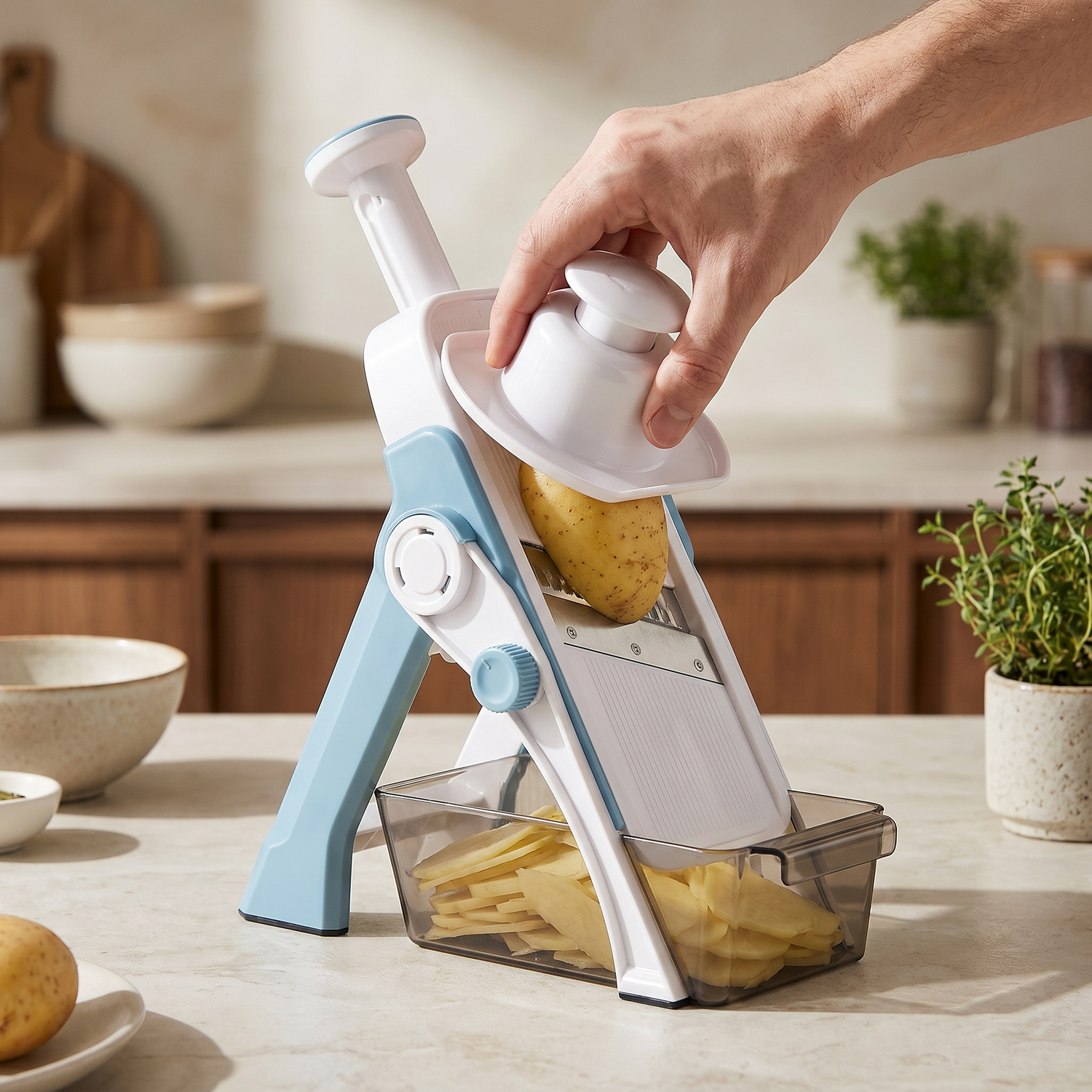 5-in-1 vegetable slicer with collecting tray