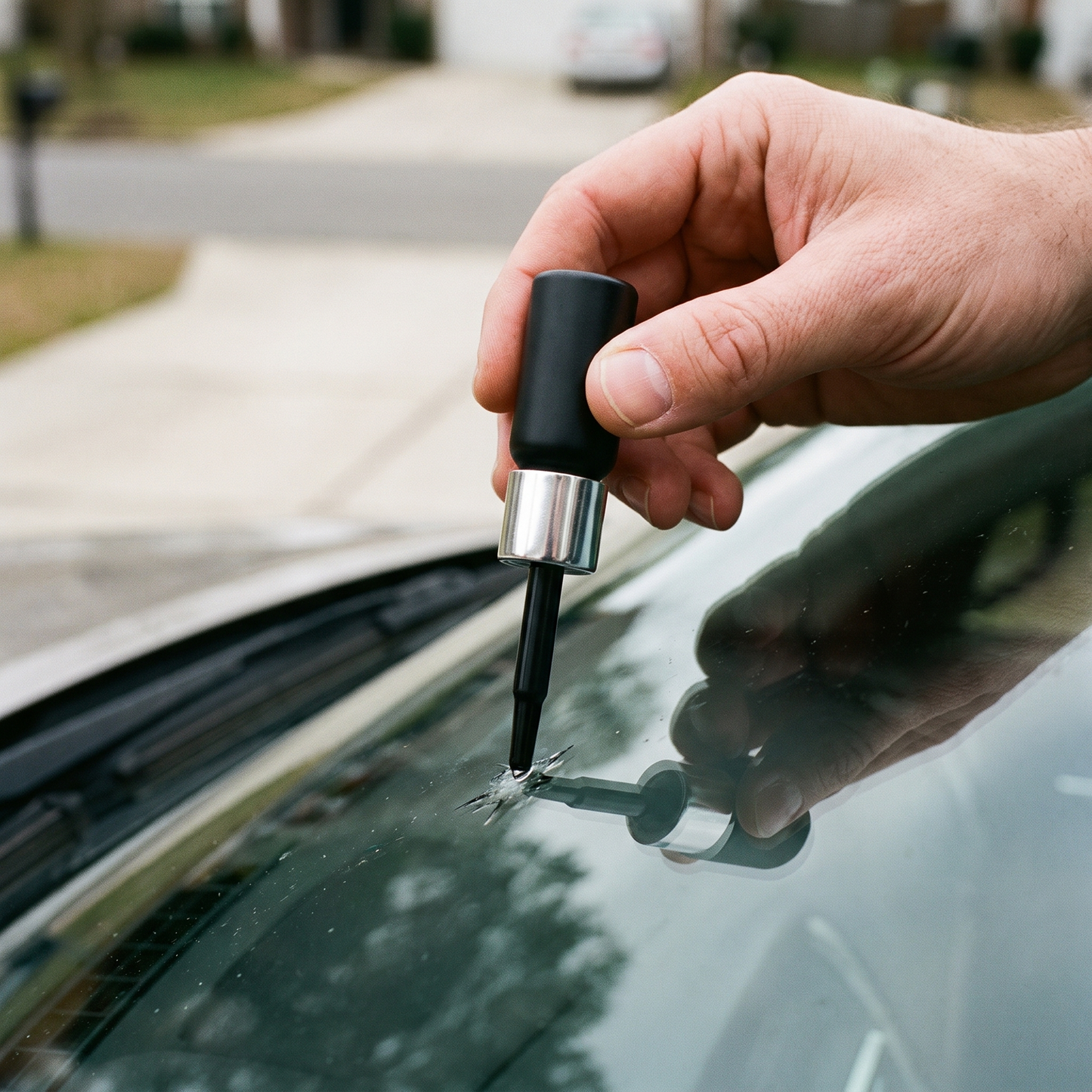Windshield Glass Repair Fluid — at the car's windshield — real-scene lifestyle v4