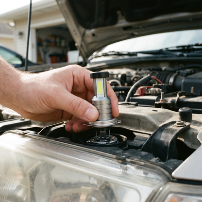 H7 LED Headlight Bulb Kit — at the car — real-scene lifestyle v4