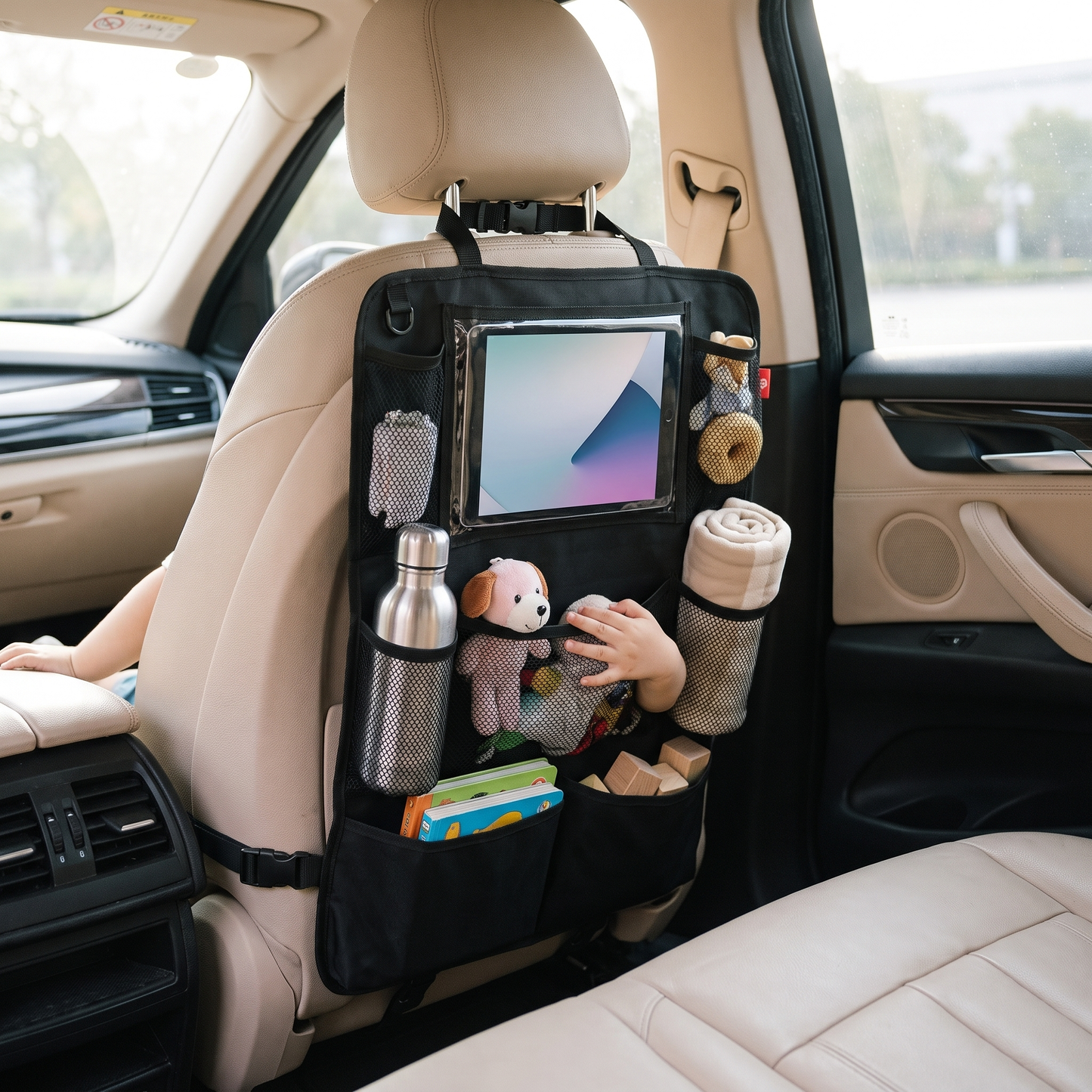 Car Backseat Organizer — inside a real car cabin — real-scene lifestyle v4