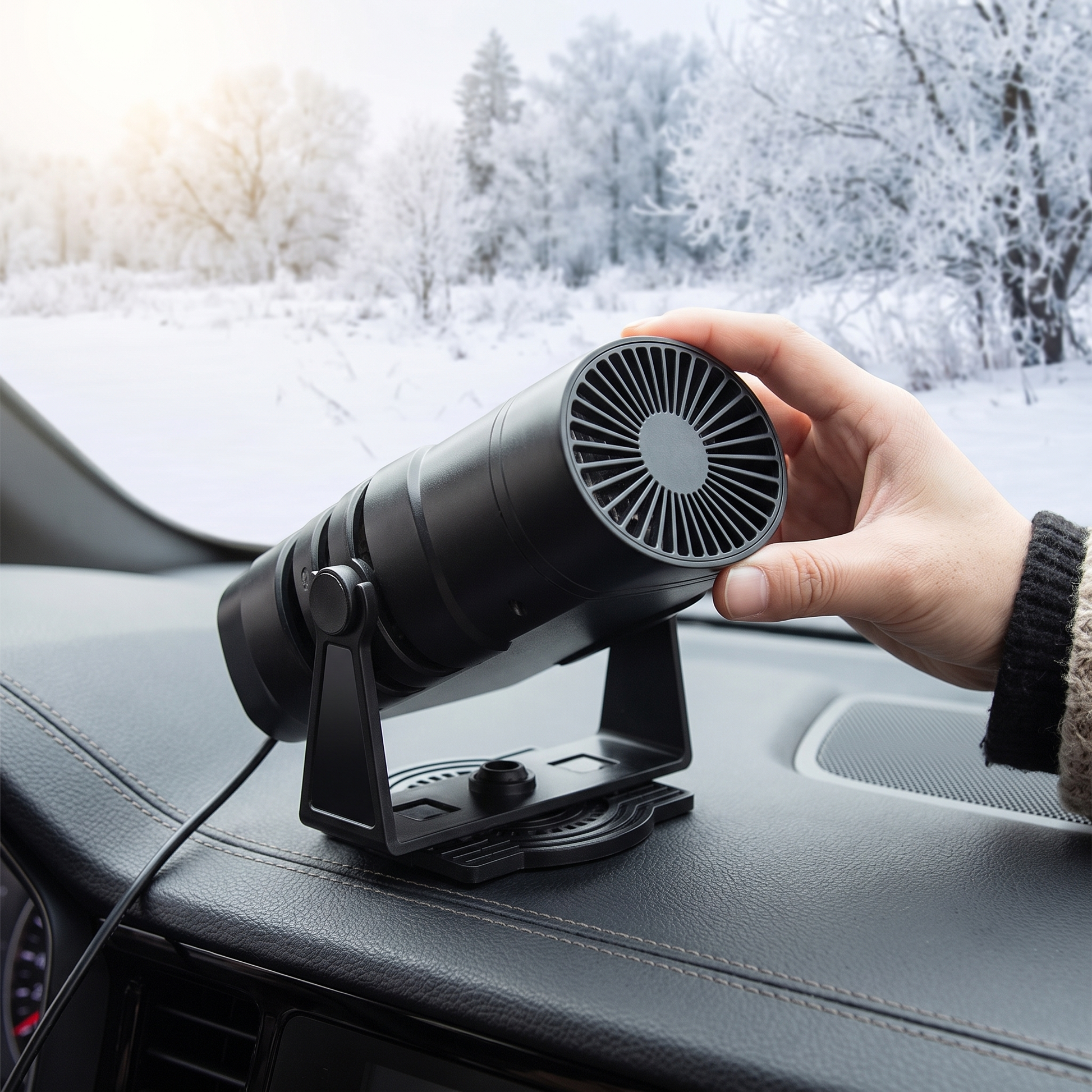 Portable Car Heater — inside a real car cabin — real-scene lifestyle v4