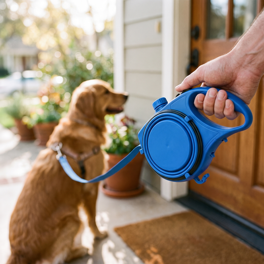 Dog Leash with Water Bottle — front door / home entryway — real-scene lifestyle v4