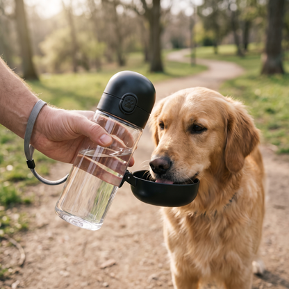 Portable Dog Water Bottle — outdoor park walking path — real-scene lifestyle v4