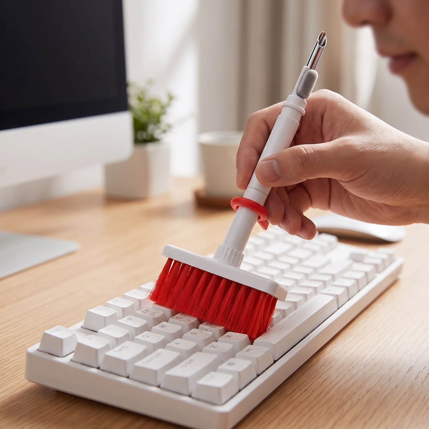 Keyboard and Earphone Cleaner — clean modern desk — real-scene lifestyle v4