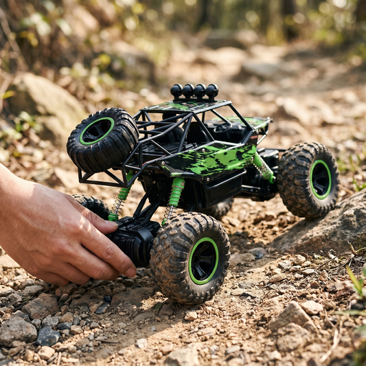 Rock Crawler Monster Truck — outdoor rocky dirt trail/path — real-scene lifestyle v4