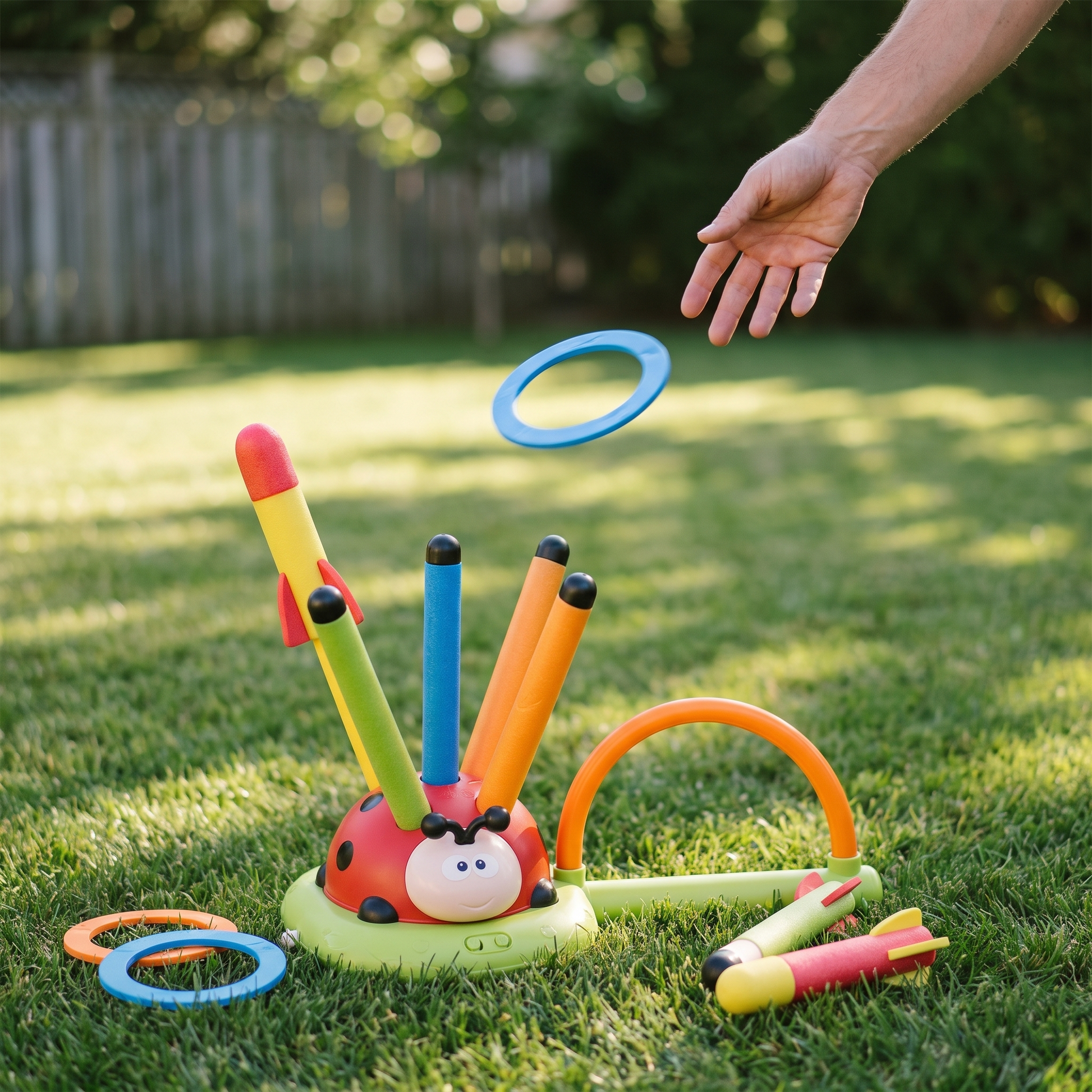 Active Play Toy Set — sunlit backyard lawn — real-scene lifestyle v4