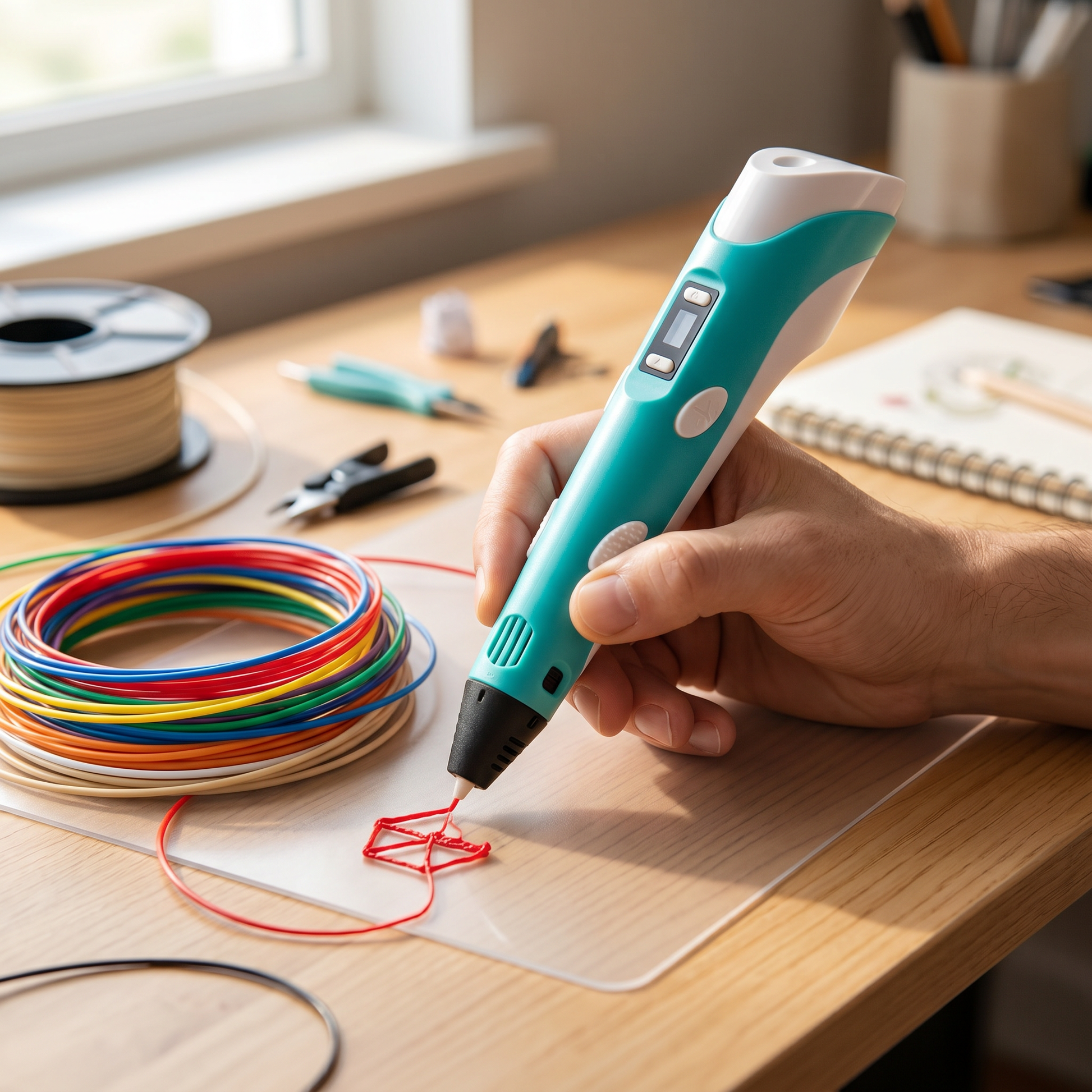 3D Printing Pen Starter Kit — clean craft desk with pliers/tools — real-scene lifestyle v4