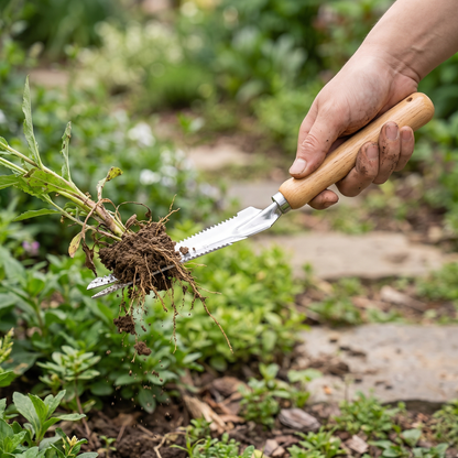 Stainless Steel Weed Puller — outdoor garden bed — real-scene lifestyle v4