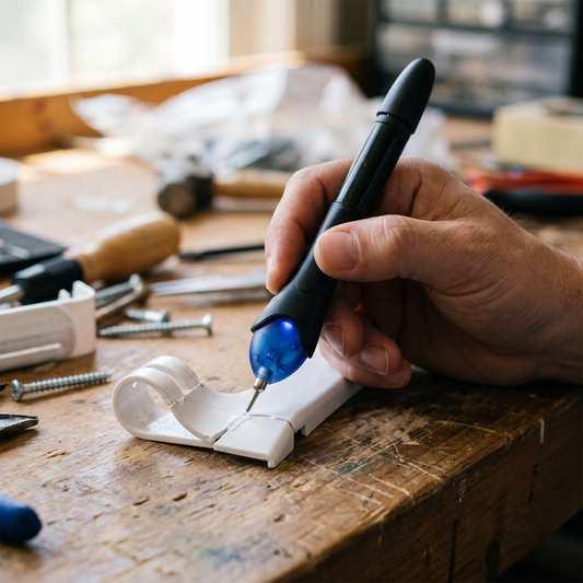 UV Light Super Glue — home workshop table — real-scene lifestyle v4