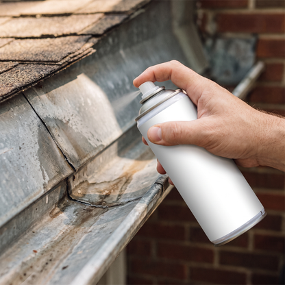 Waterproof Sealant Spray — exterior roofline gutter leak — real-scene lifestyle v4