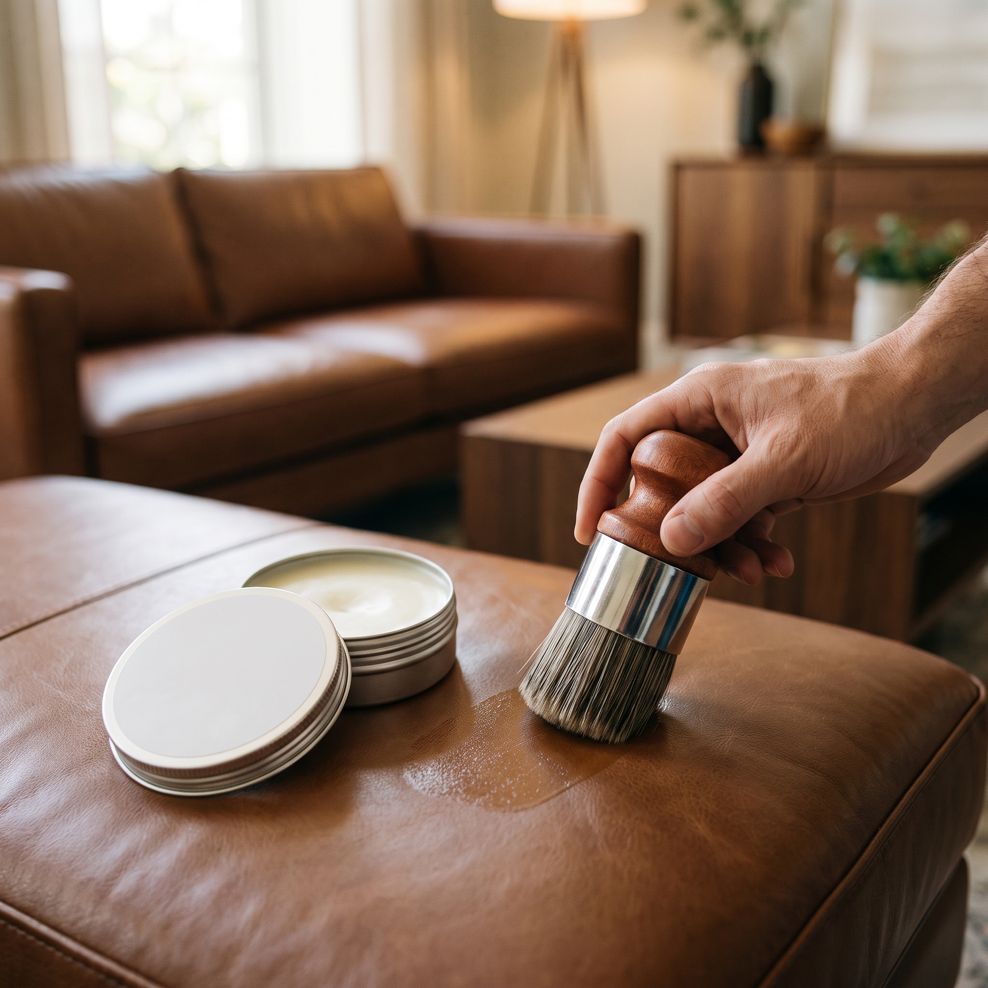 Leather Repair Salve — living room leather sofa — real-scene lifestyle v4