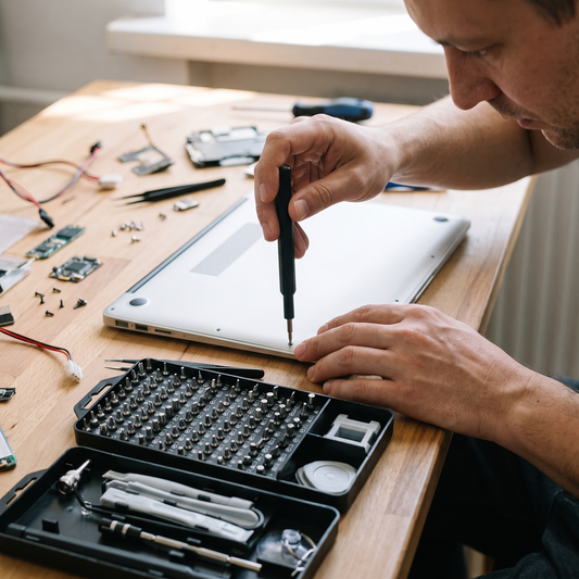 Precision Screwdriver Bit Set — home workbench mid-repair — real-scene lifestyle v4