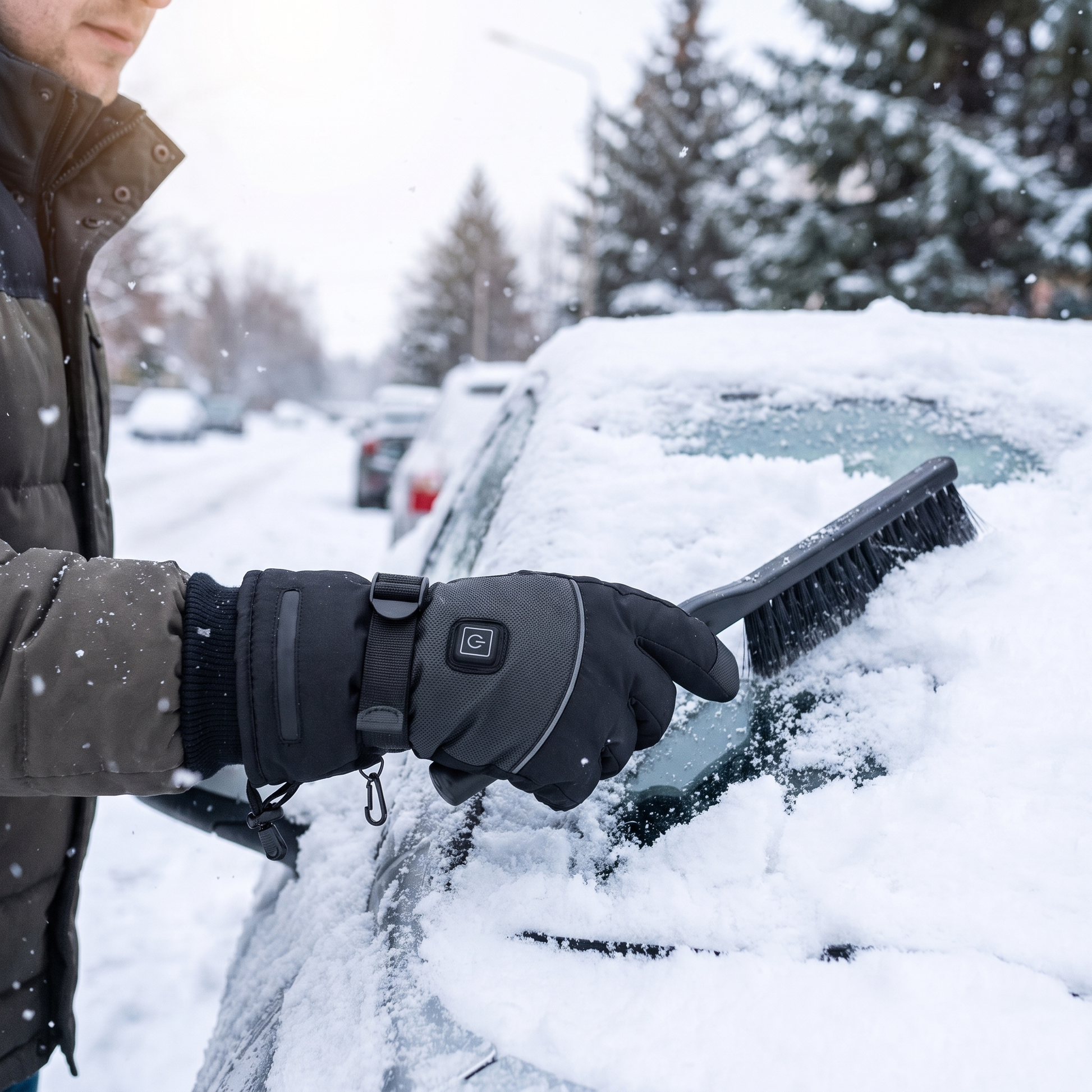 Rechargeable Heated Gloves — cold snowy winter outdoors — real-scene lifestyle v4