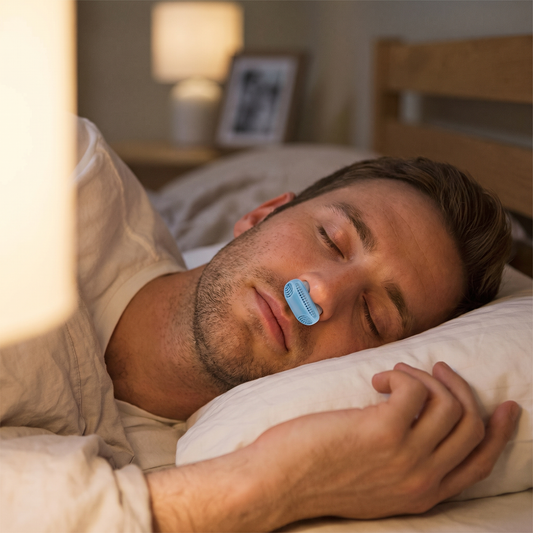 Anti-Snore Nose Clip — bedroom at night — real-scene lifestyle v4