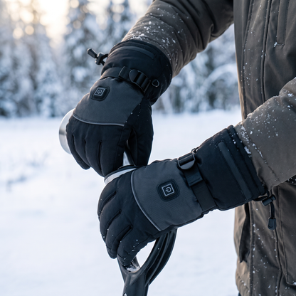 Rechargeable Heated Gloves — snowy winter outdoors — real-scene lifestyle v4