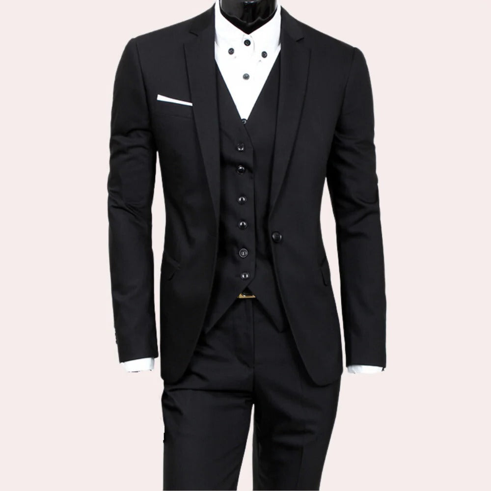 Three Piece Men's Suit, Slim Fit Jacket, Vest and Trousers Set for Weddings and Business, 4 Colors, Sizes S-3XL