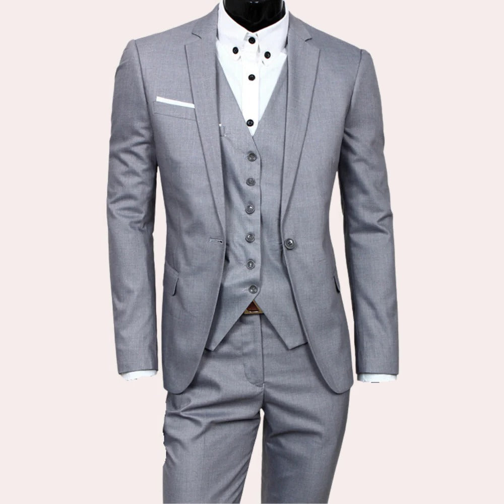 Three Piece Men's Suit, Slim Fit Jacket, Vest and Trousers Set for Weddings and Business, 4 Colors, Sizes S-3XL