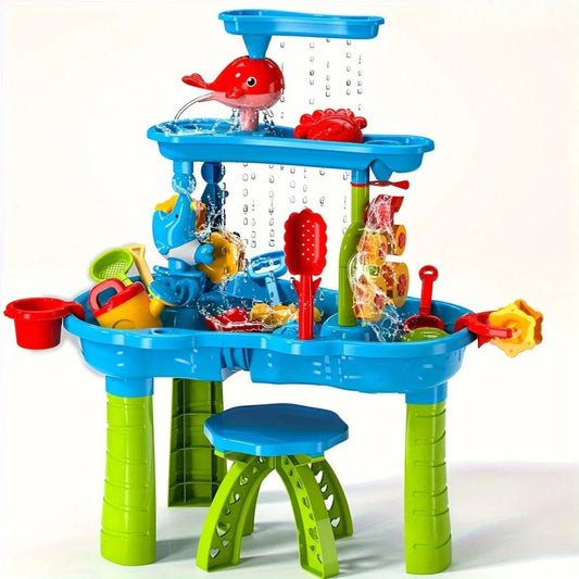 Sand and Water Table for Kids, Outdoor Sensory Play Table with Sand, Water and Accessory Sections for Toddlers