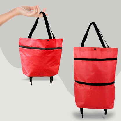 Foldable Rolling Shopping Bag, 2-in-1 Grocery Cart and Tote with Wheels, Collapsible Utility Wagon for Errands, 6 Colors