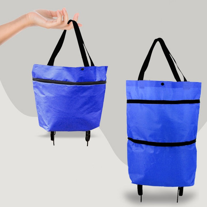 Foldable Rolling Shopping Bag, 2-in-1 Grocery Cart and Tote with Wheels, Collapsible Utility Wagon for Errands, 6 Colors