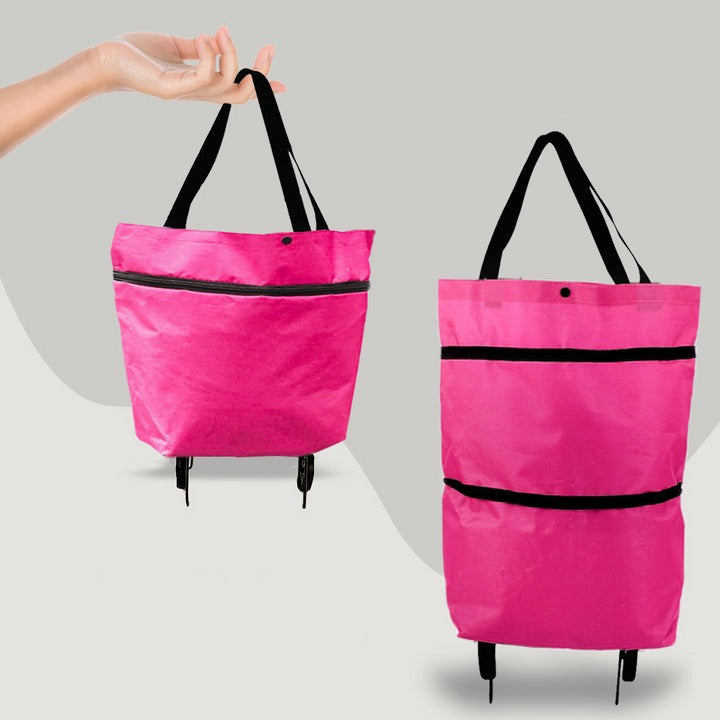 Foldable Rolling Shopping Bag, 2-in-1 Grocery Cart and Tote with Wheels, Collapsible Utility Wagon for Errands, 6 Colors