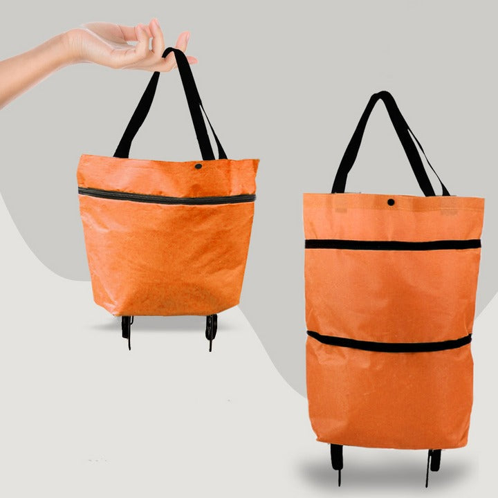 Foldable Rolling Shopping Bag, 2-in-1 Grocery Cart and Tote with Wheels, Collapsible Utility Wagon for Errands, 6 Colors