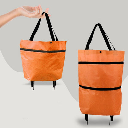 Foldable Rolling Shopping Bag, 2-in-1 Grocery Cart and Tote with Wheels, Collapsible Utility Wagon for Errands, 6 Colors