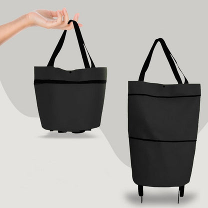 Foldable Rolling Shopping Bag, 2-in-1 Grocery Cart and Tote with Wheels, Collapsible Utility Wagon for Errands, 6 Colors