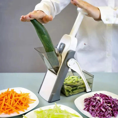 5-in-1 Vegetable Slicer with Tray, Mandoline Chopper, Dicer and Julienne Cutter with Catch Container, 4 Colors