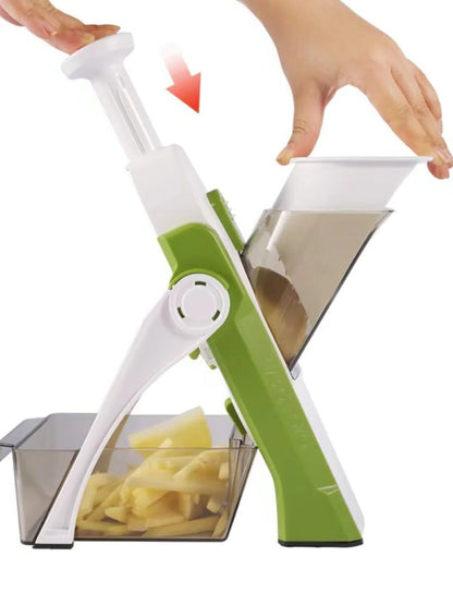 5-in-1 Vegetable Slicer with Tray, Mandoline Chopper, Dicer and Julienne Cutter with Catch Container, 4 Colors