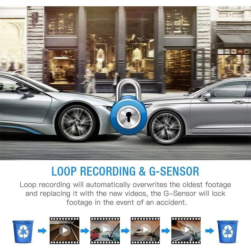 Front and Rear Dash Cam, Full HD 1080p Car Camera with 4-Inch Screen, 170-Degree Wide Angle, Loop Recording & G-Sensor