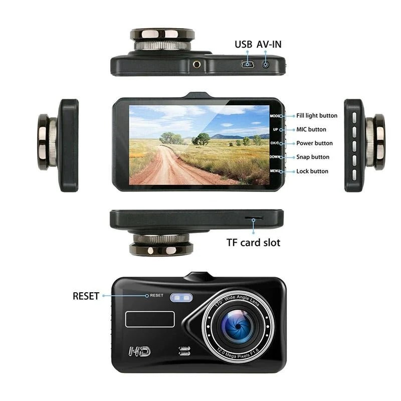 Front and Rear Dash Cam, Full HD 1080p Car Camera with 4-Inch Screen, 170-Degree Wide Angle, Loop Recording & G-Sensor