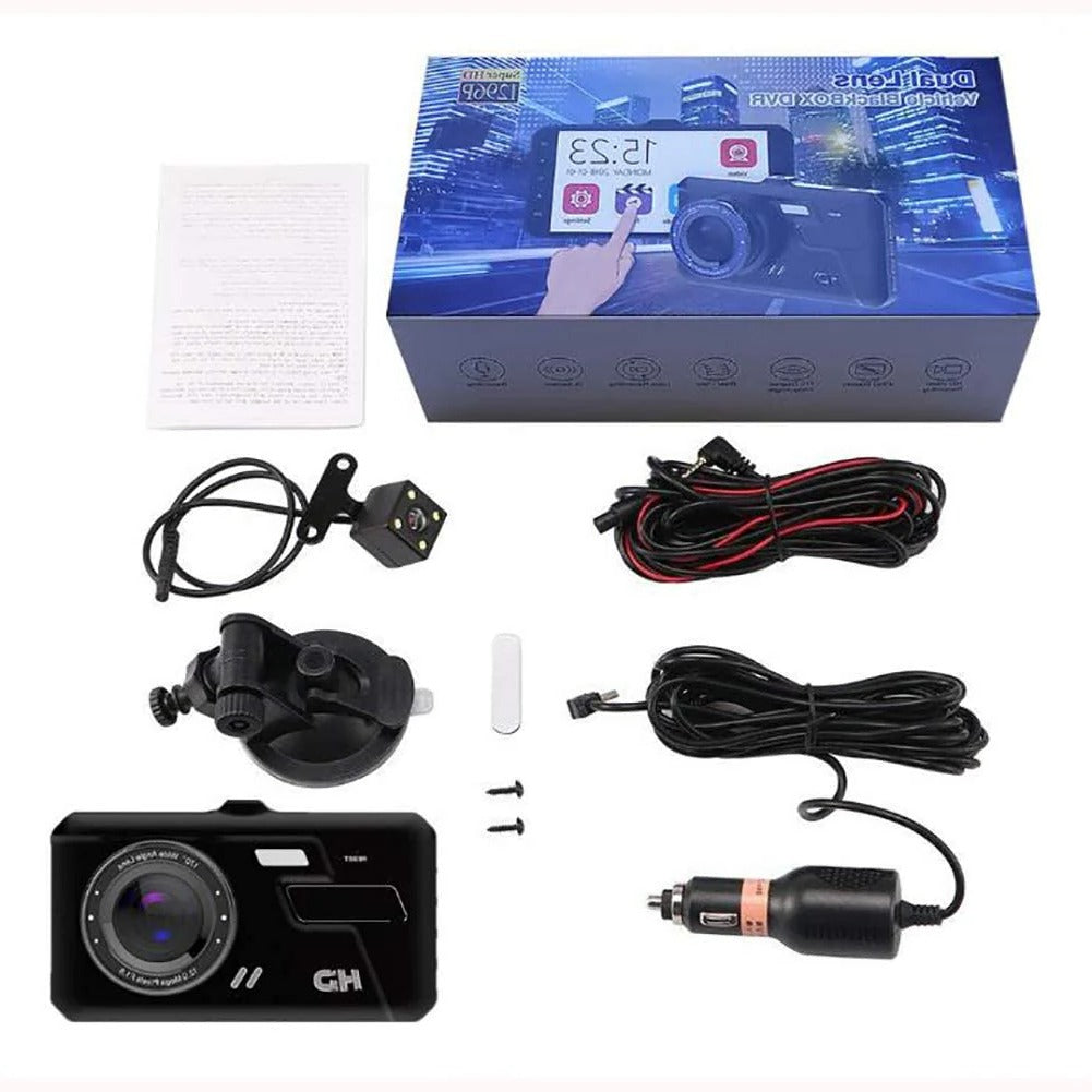 Front and Rear Dash Cam, Full HD 1080p Car Camera with 4-Inch Screen, 170-Degree Wide Angle, Loop Recording & G-Sensor