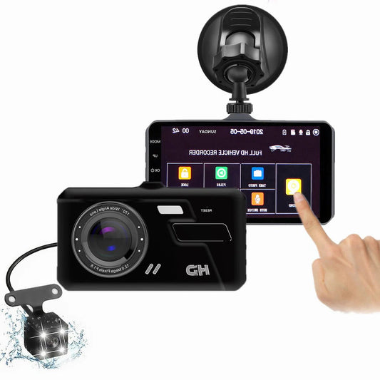 Front and Rear Dash Cam, Full HD 1080p Car Camera with 4-Inch Screen, Wide Angle Lens, Loop Recording and G-Sensor