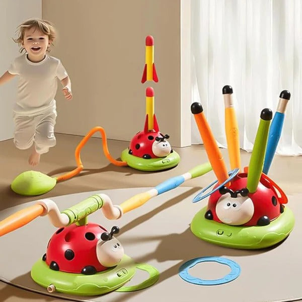 3-in-1 Active Play Toy Set, Kids Jumping, Ring Toss and Rocket Launcher Game for Toddlers, Indoor and Outdoor Play