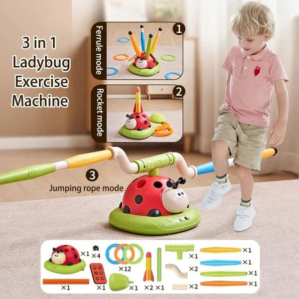 3-in-1 Active Play Toy Set, Kids Jumping, Ring Toss and Rocket Launcher Game for Toddlers, Indoor and Outdoor Play