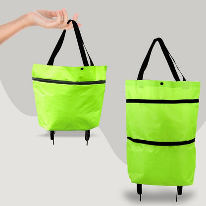 Foldable Rolling Shopping Bag, 2-in-1 Grocery Cart and Tote with Wheels, Collapsible Utility Wagon for Errands, 6 Colors