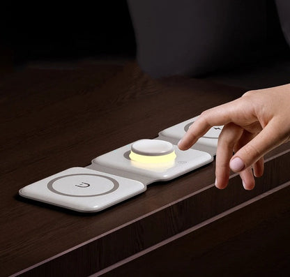 Travel Wireless Charger, 3-in-1 Foldable Qi Charging Station with Dual USB Ports for Phone, Earbuds and Watch