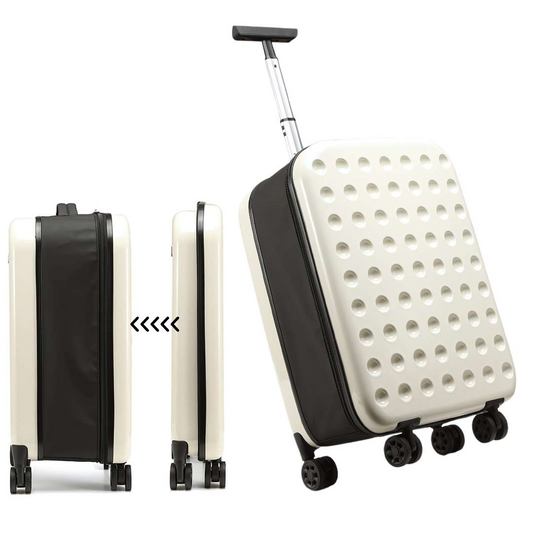 Foldable Spinner Suitcase, Collapsible Hardshell Checked Luggage with Spinner Wheels and Lock, Space-Saving, Ivory White