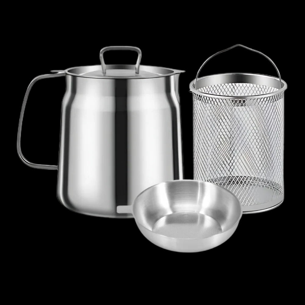 2-in-1 Deep Frying Pot with Oil Strainer, Stainless Steel Fryer Pot with Built-In Filter for Home Deep Frying